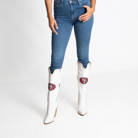 NFL Licensed White Knee High Cowboy Boot-San Francisco 49ers - Picture 1 of 2